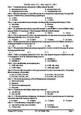 Đề ôn thi học kỳ 1 môn Hóa học 12 - Đề 1